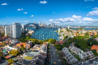 Sydney harbour bridge, Panorama view of Sydney city skyline with Sydney harbour bridge north shore in Australia Cities Institute