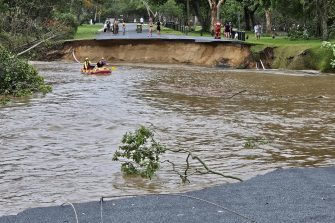Personnel conduct search and rescue operations in the flooded area in Queensland, Australia on December 18, 2023. More than 300 rescued from floodwaters. Photo via Getty Images