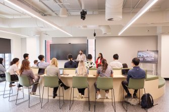 Students at the Itegrated Accute Services building.