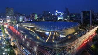 Dongdaemun Design Plaza at night, Seoul, Korea