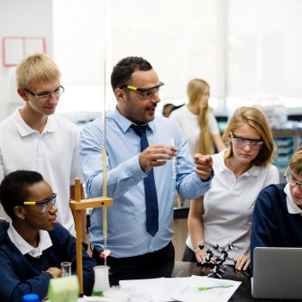 Group of students laboratory lab in science classroom