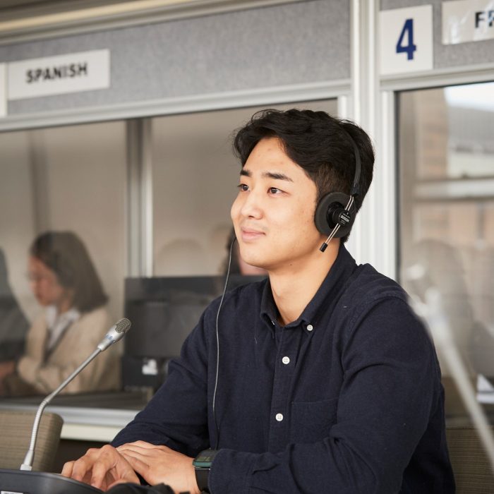 Students learning at the translation booth room at UNSW Kensignton campus.