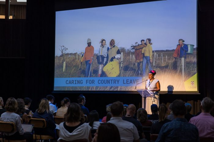 Tessa Carnegie pitching the Caring for Country Leave project to the audience at the Massive Action Sydney Unconvention