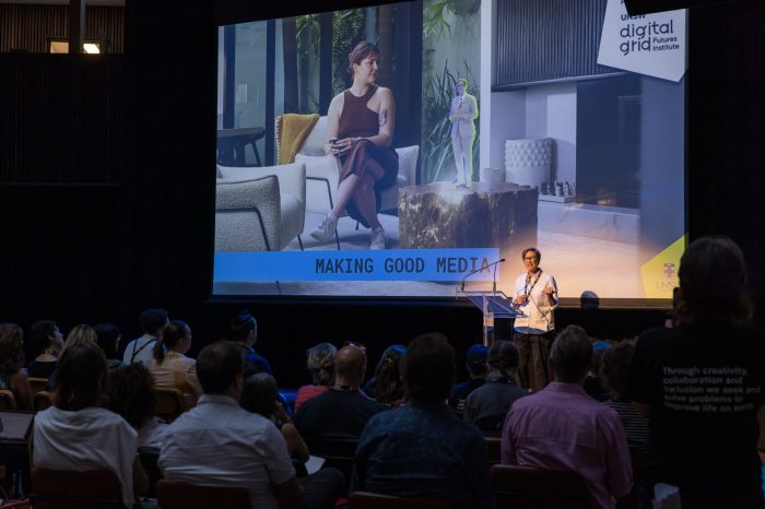 Dr Rebecca Green pitching the Making Good Media project  at the Massive Action Sydney Unconvention