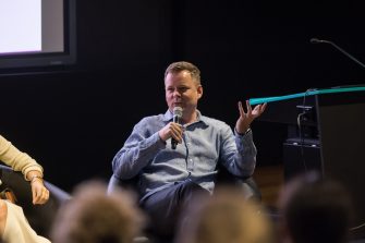 Professor John McGhee discussing multisensory design at a Creative Conversations event