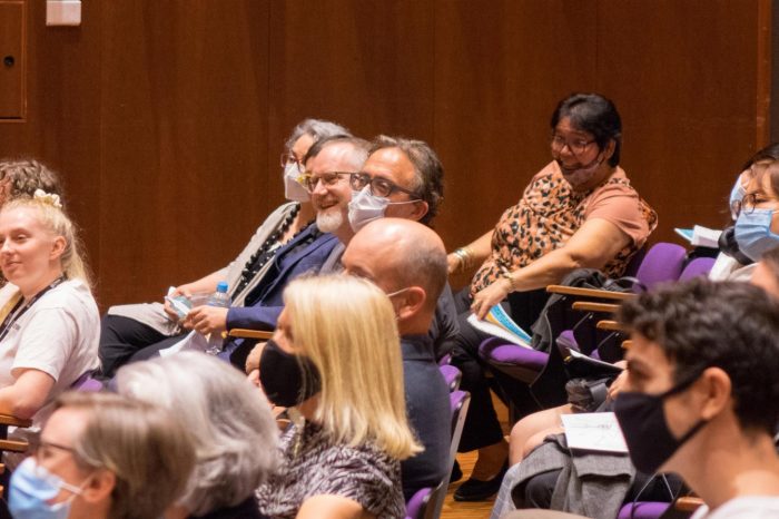 Guests and team members in John Clancy Auditorium UNSW Sydney listening to project presentations