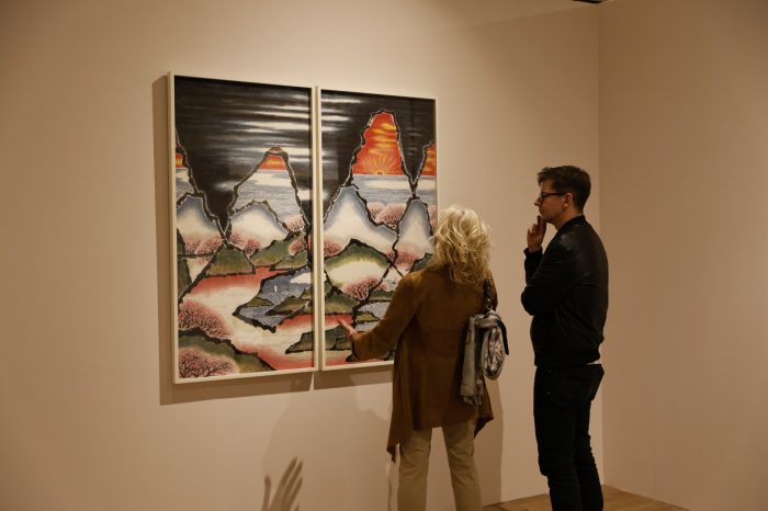 Two visitors at the exhibition 'Strange Wonders'