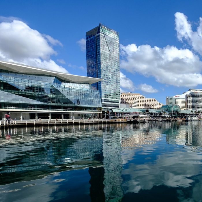 View of the Sydney International Convention Centre (ICC) in Darling Harbour