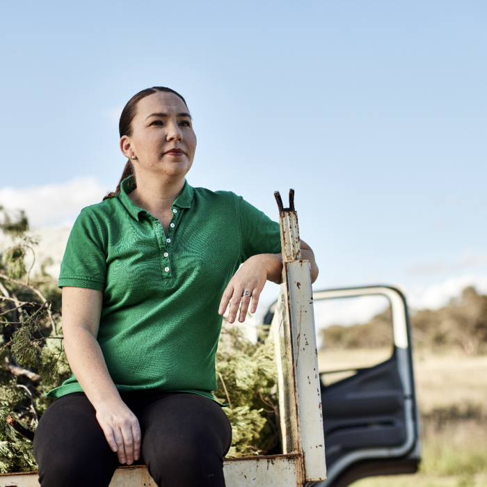 Cherie Thompson sitting in truck