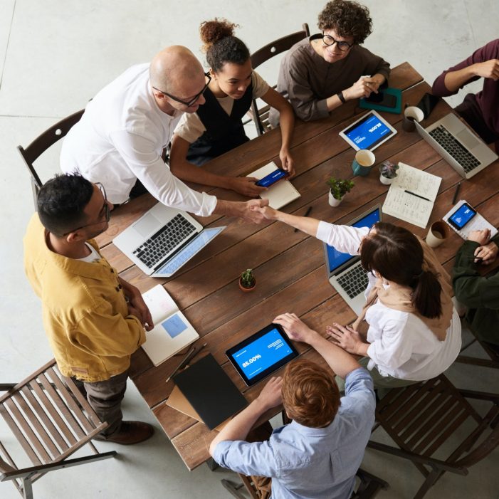 High angle shot of group of professionals