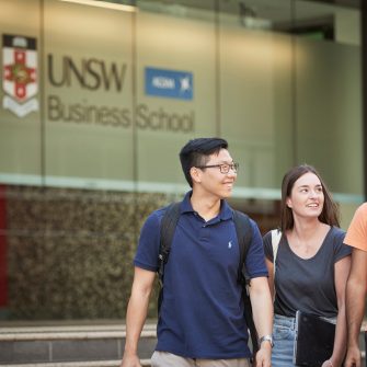 Students and teachers ouside the business school Kensington UNSW