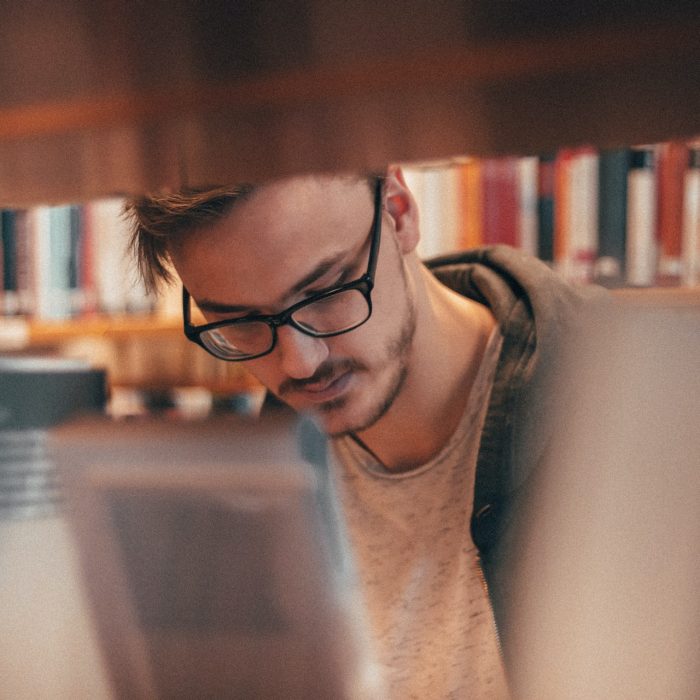 Student in library