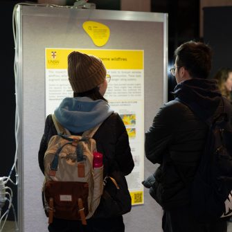 Academics from the UNSW Bushfire Research Group present their research at Burning Innovations on Friday 7 July at the National Arboretum, Canberra. Members of the community were invited to learn more about bushfire research by through videos, posters, pitches, and talking to the academics working on it.