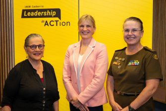 Jenna Price, Professor Emma Sparks and Lieutenant General Natasha Fox AO CSC. Leadership in ACTion, presented by UNSW Canberra, is an event that aims to provide a platform for learning and discussion around the topic of leadership. This year, Lieutenant General Natasha Fox AO CSC explored her journey of leading people at the same time as balancing the need to honour tradition while embracing change.