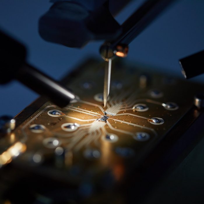 A silicon quantum circuit being connected to a circuit board