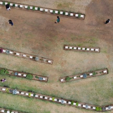 Birds eye view of graveyard