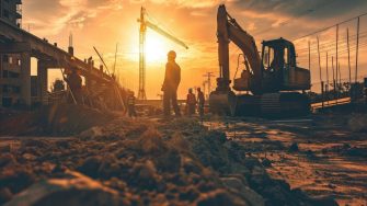 Heavy Machinery: Construction Workers Operating Excavators at a Building Site - A Symbol of Precision, Safety, and Progress in Construction