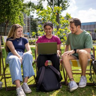 Students sitting on deck chairs on Kensington Campus