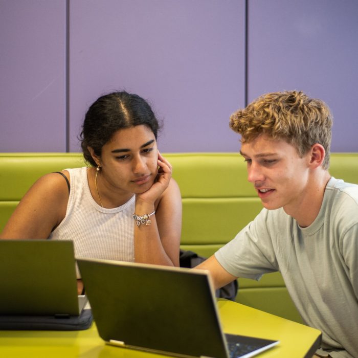 A group of students using laptops while studying indoors on UNSW Kensington Campus