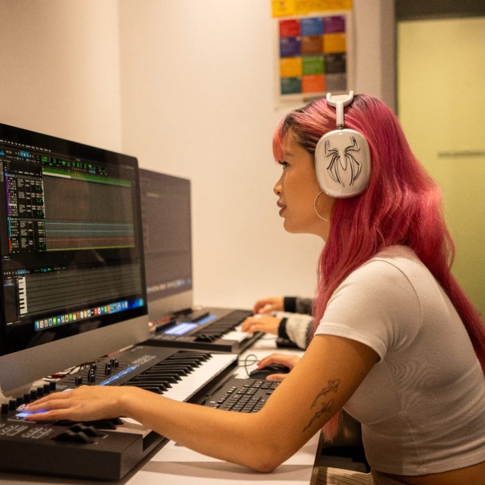 Students working in a media lab on Paddington Campus