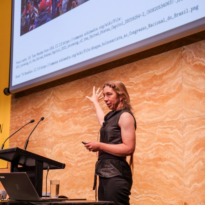 Photo of Dr Vanessa Teague, founder of Democracy Developers, presenting at annual John Lions Distinguished Lecture Series