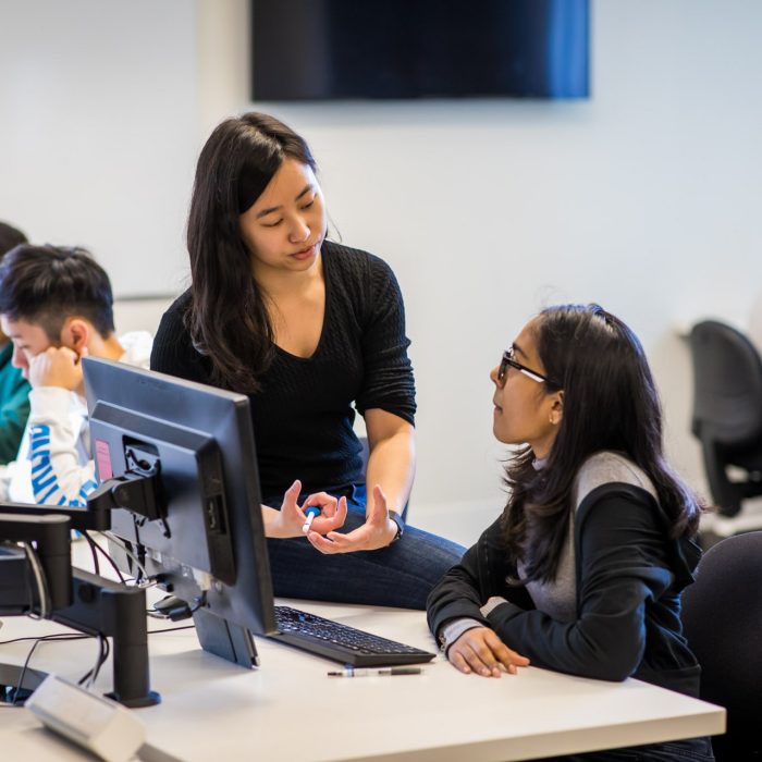 A computer science and engineering academic in discussion with a student