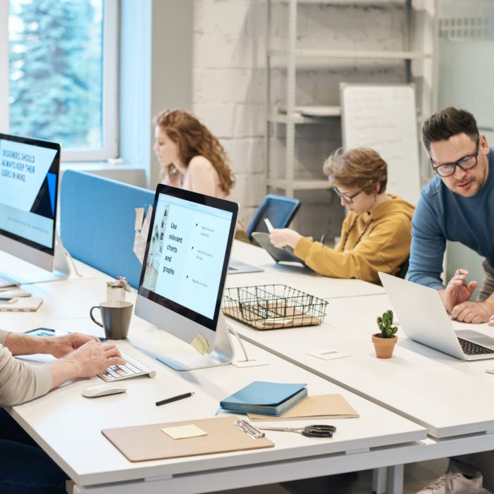 A group of people working in an office