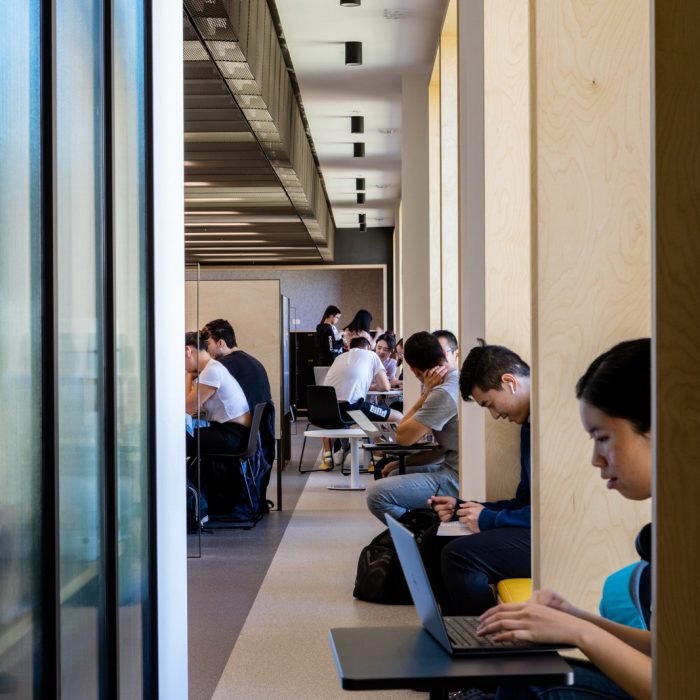 Students studying in lobby