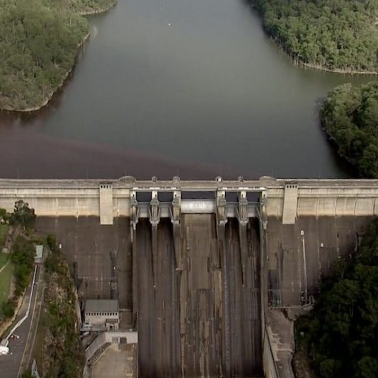 dam wall from birds eye view