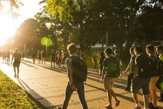 Students walking through Kensington campus