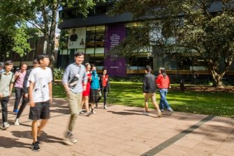 Students walking through campus