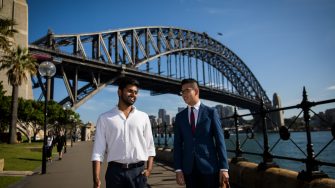 Post graduate students outside of The Sydney Harbour Bridge