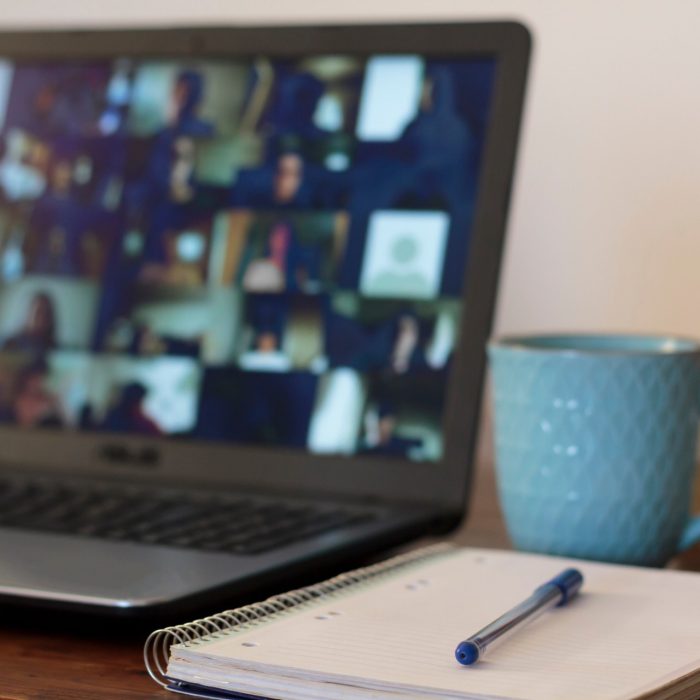 Laptop, school and books on table. Online school, e-learning concept