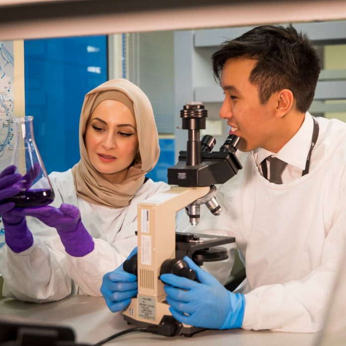 Students studying Biomedicine in labs