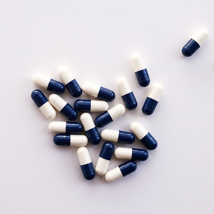 Blue and white pills