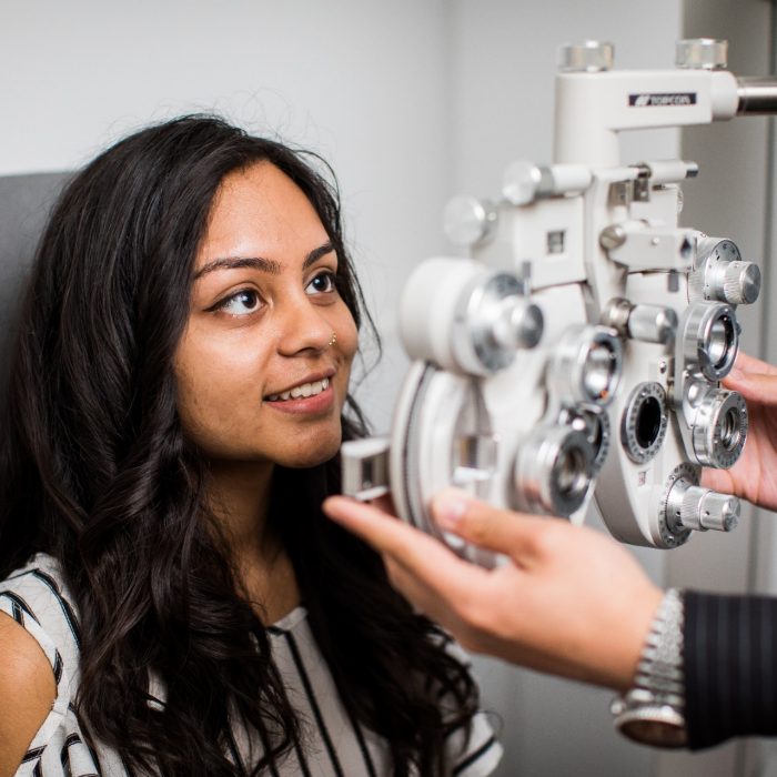 Photograph of an eye test taking place