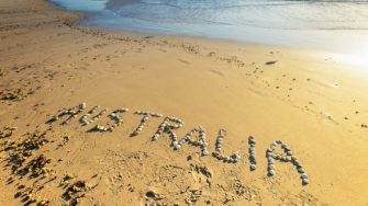 Australia word drawn on sand