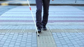 Blind man stick figure walking with a white cane Vector Image