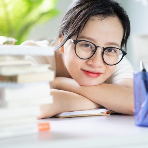 student with glasses