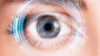 Security retina scanner on woman blue eye