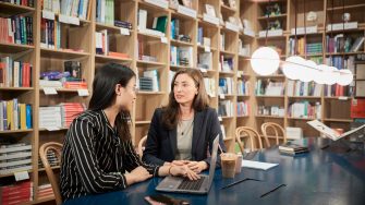 Business student mentoring meeting at UNSW Bookshop