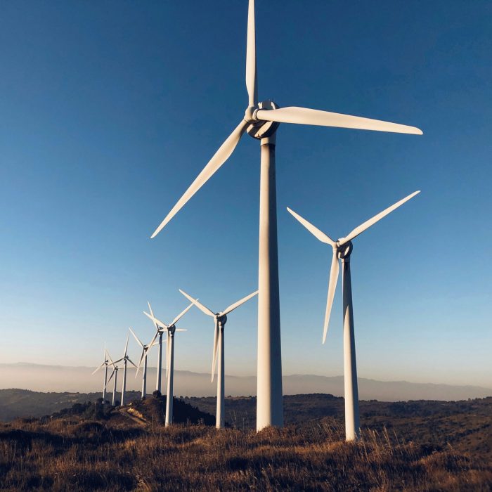 Wind turbines in Navarre (Spain) Renewable energy concept.