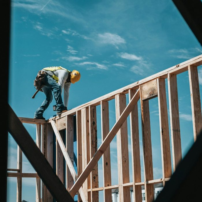 construction worker building a house frame