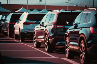 Brand New Cars SUV Parked on Parking Lot outside the Car Dealer