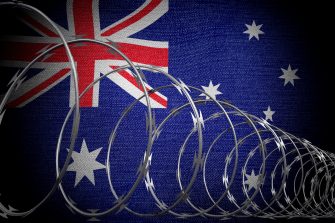 Spiral barbed wire and flag of Australia - 3d illustration