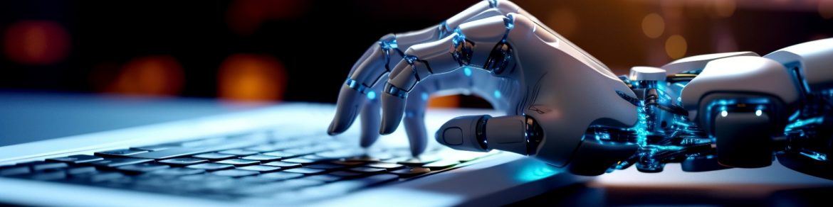 Robot hand typing on the computer – AI generated