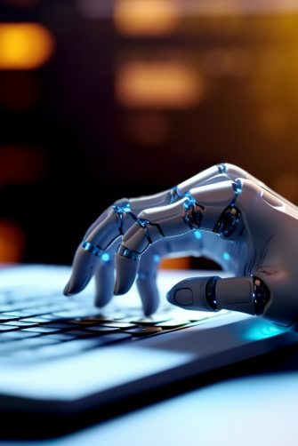 Robot hand typing on the computer – AI generated