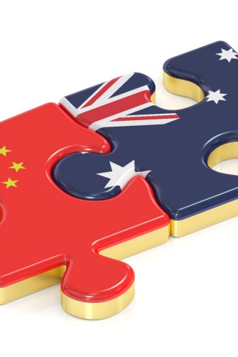 China and Australia puzzles from flags, 3D rendering