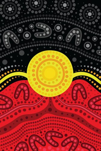 Aboriginal flag colors in a dot painting of aboriginal tradition