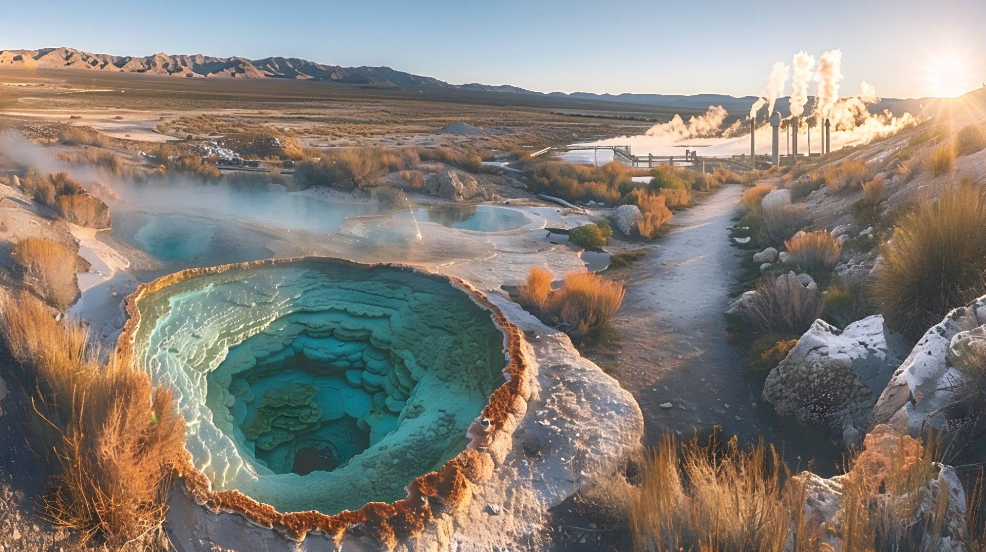 Geothermal energy. Geothermal power plant in Iceland. 